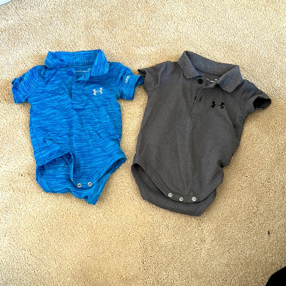 2 Under Armor onesies (size 0-3 months)